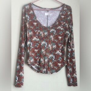 Free People Rust and Teal Floral Long Sleeve Top